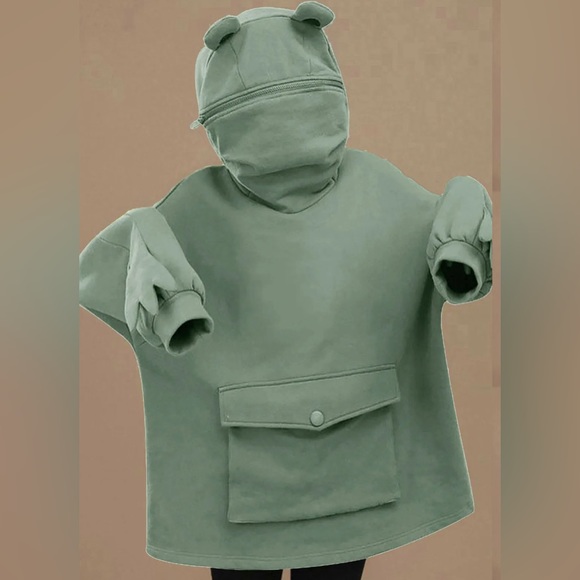 None Tops - NWOT - Unisex Frog Hoodie w/ Pouch Size Small